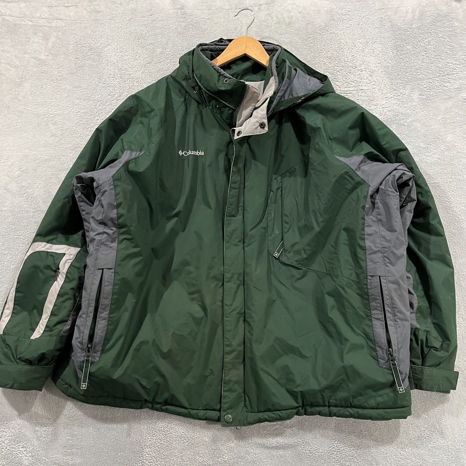 Columbia Jacket Mens 2xl Ski Snowboard Insulated Hood Green Gray Full Zip Hood